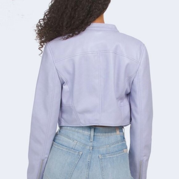 7 for All Mankind Cropped Faux Leather Jacket Medium Light Lilac Lavender Soft - Picture 4 of 11